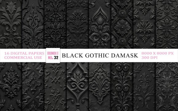 Download Black Gothic Damask Texture Bundle - Black Collection
