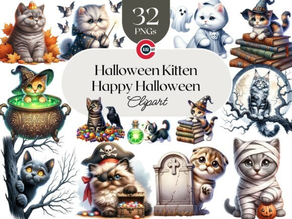 Download Cute Halloween Kitten Clipart PNG Bundle - Clipart png Collection