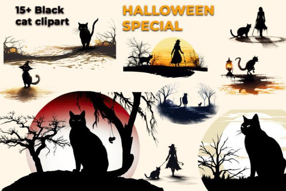 Download Cute Black Cat Halloween Clipart - Black Collection
